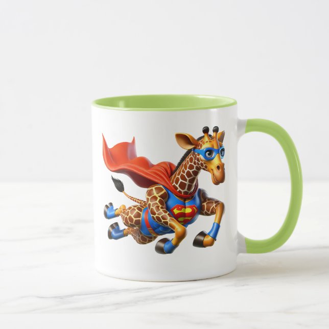Girafe volante avec cape rouge. mugg (Höger)