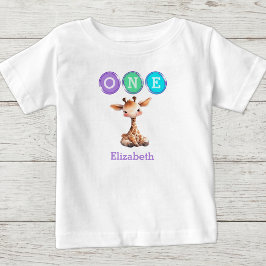 Giraff 1-årsdag en med namn lila t shirt