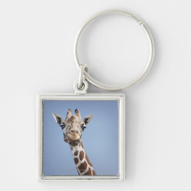 Giraff 2 fyrkantig silverfärgad nyckelring (Framsidan)