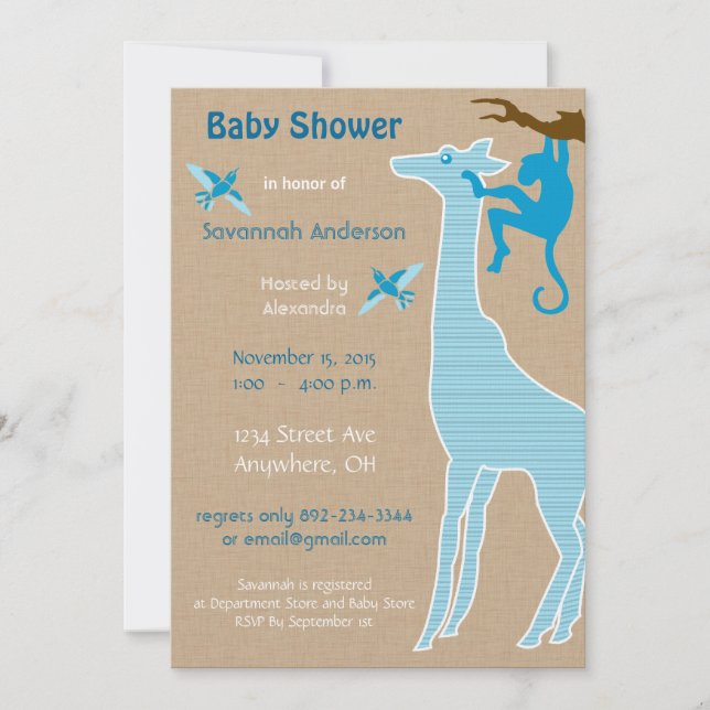Giraff Baby Pojke Dop Invitationer Inbjudningar (Framsida)