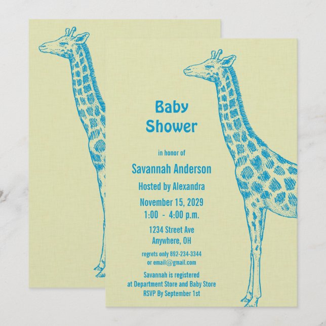 Giraff Baby Pojke Dop Invitationer Inbjudningar (Fram/baksida)