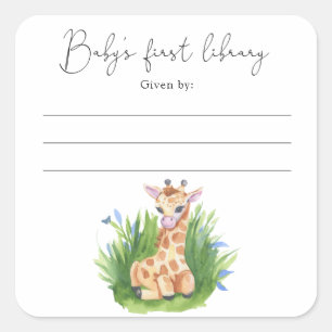 Giraff - Baby Shower bokmärke, böcker för bebis Fyrkantigt Klistermärke