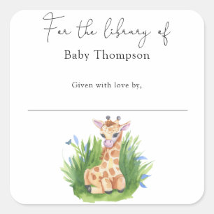 Giraff - Baby Shower bokmärke, böcker för bebis Fyrkantigt Klistermärke