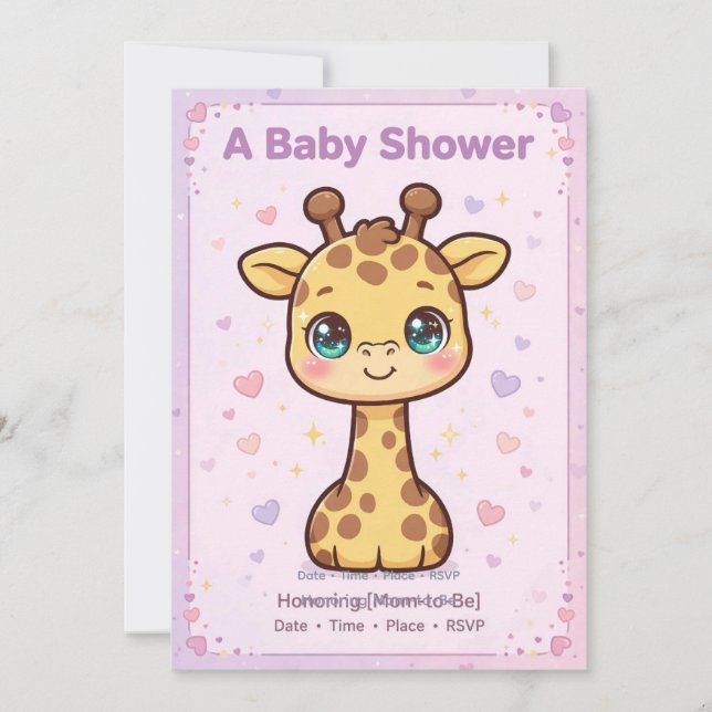Giraff Bebis Babyshard Invitation Inbjudningar (Framsida)
