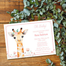 Giraff Bebis Bebisdopp Inbjudan, Rosa Flicka Giraf