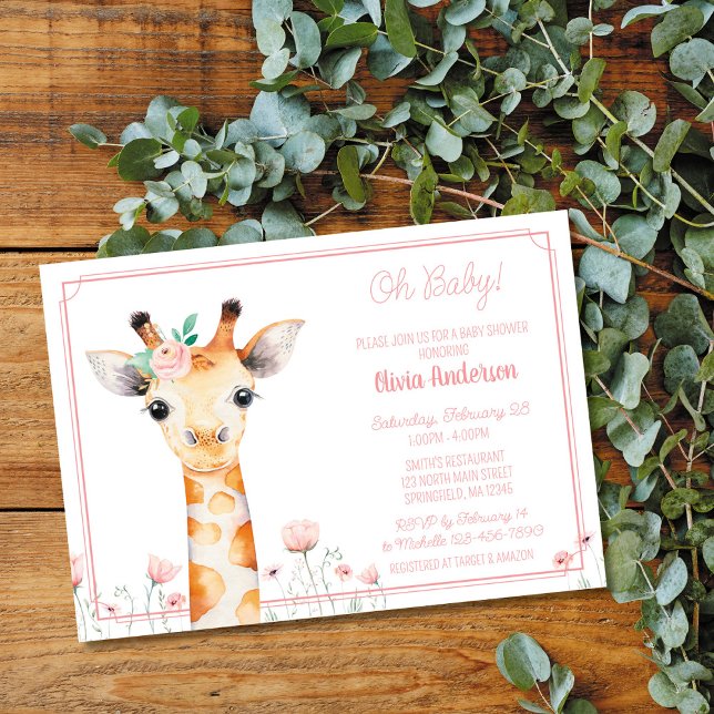 Giraff Bebis Bebisdopp Inbjudan, Rosa Flicka Giraf Inbjudningar (Skapare uppladdad)