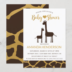 Giraff Bebis Shower Inbjudan Brun & Guld
