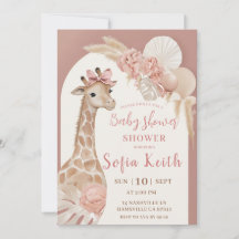 Giraff Bebis Shower Inbjudan Rosa Boho Safari