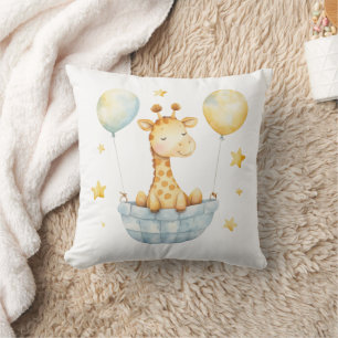 Giraff Blå Gul Korg Ballonger Pojkar Barnkammare Kudde