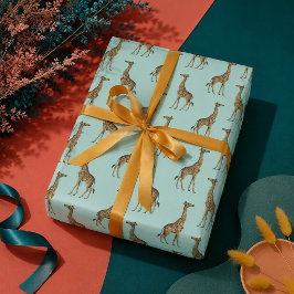 Giraff Blå och Guld Presentpapper
