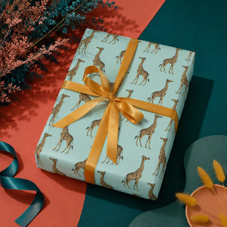 Giraff Blå och Guld Presentpapper