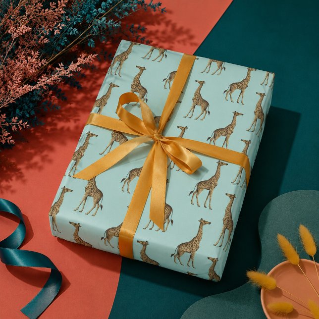 Giraff Blå och Guld Presentpapper (Skapare uppladdad)