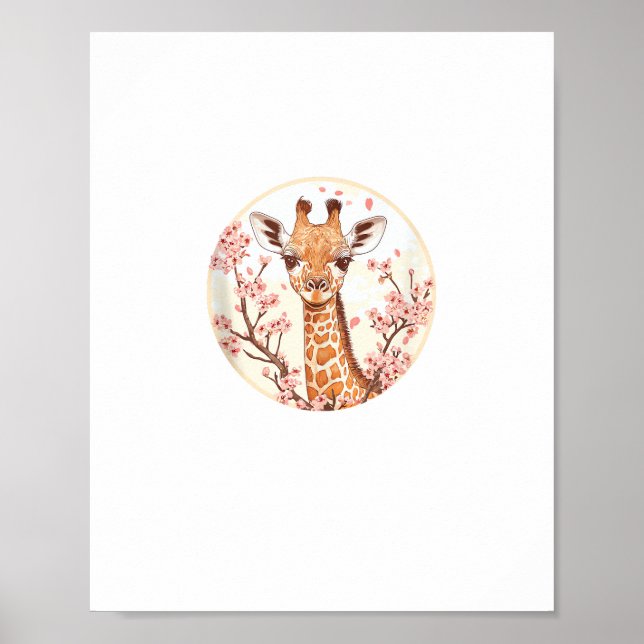 Giraff Bland Körsbärsblommor Cirkelkonst  Poster (Framsidan)