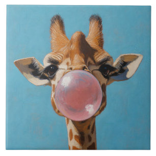 Giraff Blåser Rosa Bubblegummibubbla Kakelplatta
