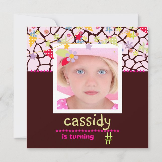 Giraff + Blommigt Photo / Personlig Party Inbjudni Inbjudningar (Framsida)