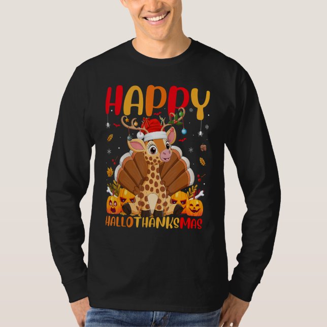 Giraff Djur  Glad Giraff Hellotackmas T Shirt (Framsida)