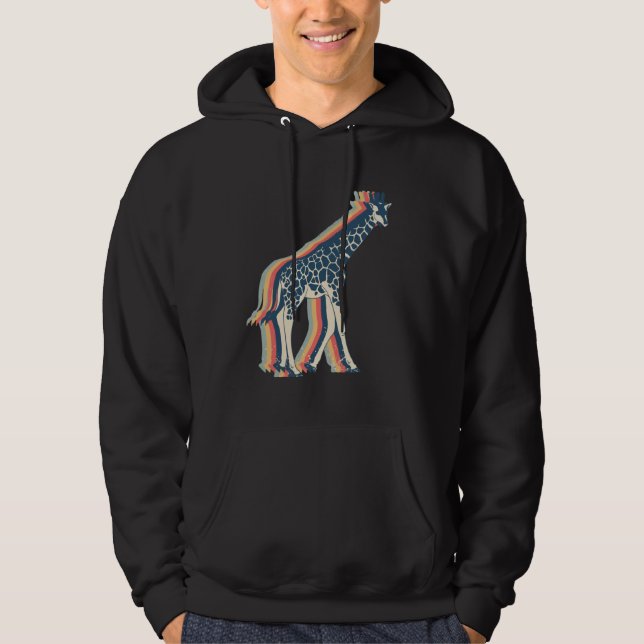 Giraff Djur Retro Linje Konst Hoodie (Framsida)