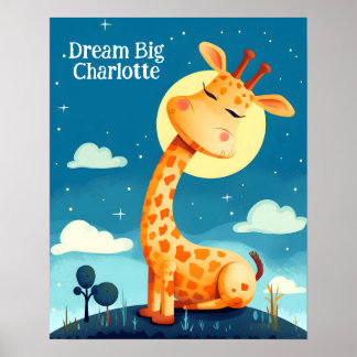 Giraff Drömmande | Djur Barnkammare Konst Poster