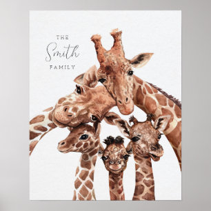 Giraff familjeporträtt Familj Fem, Safari-dekor Poster