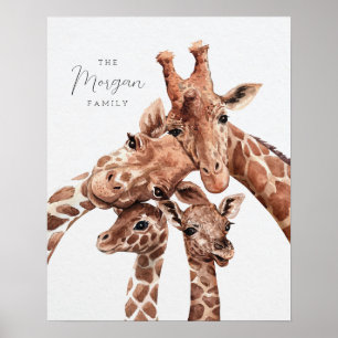 Giraff familjeporträtt familj fyra, barnkammardeko poster