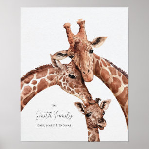 Giraff familjeporträtt, Nursery Nyfödd Väggkonst