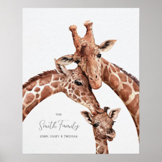 Giraff familjeporträtt, Nursery Nyfödd Väggkonst