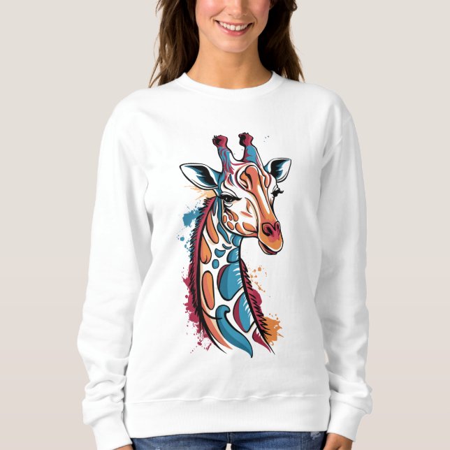 Giraff Färgsprak – Abstrakt Popkonst Djur T Shirt (Framsida)
