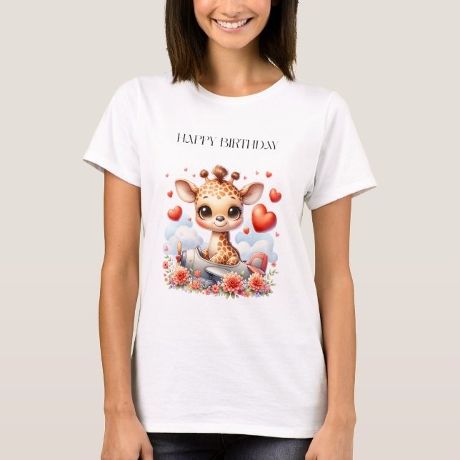 Giraff Flygplan Födelsedag T Shirt (Framsida)