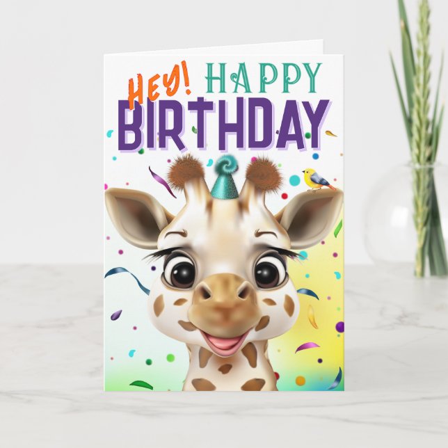 Giraff Födelsedagskonfetti Kort (Framsida)
