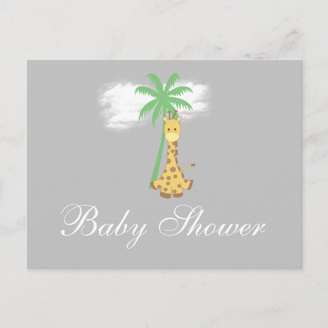 Giraff för baby shower på silvergrå inbjudningar (Framsida)