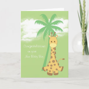 Giraff för blått för nyfödd bebispojkegrattis kort