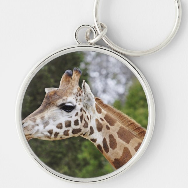 Giraff för öde för Safariafrikamod chic flott Rund Silverfärgad Nyckelring (Framsidan)