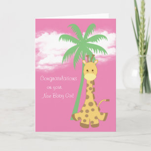 Giraff för rosor för nyfödd bebisflickagrattis kort