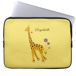 Giraff för tecknad för anpassningsbarnamngult laptop sleeve