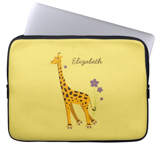 Giraff för tecknad för anpassningsbarnamngult laptop sleeve (Framsidan)