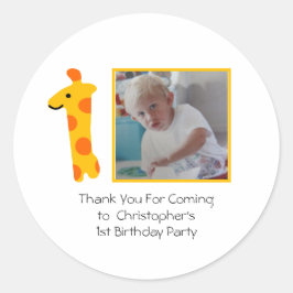 Giraff Foto Orange och Gul 1-årsdag Runt Klistermärke
