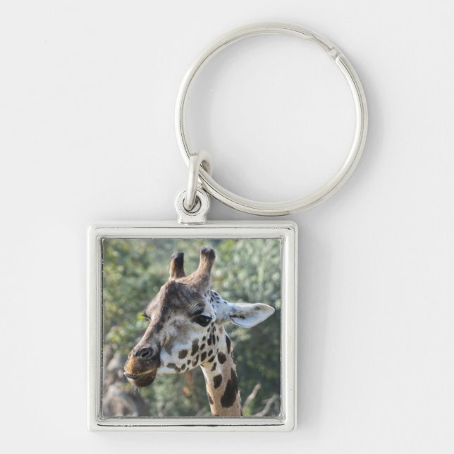 Giraff Fyrkantig Silverfärgad Nyckelring (Framsidan)