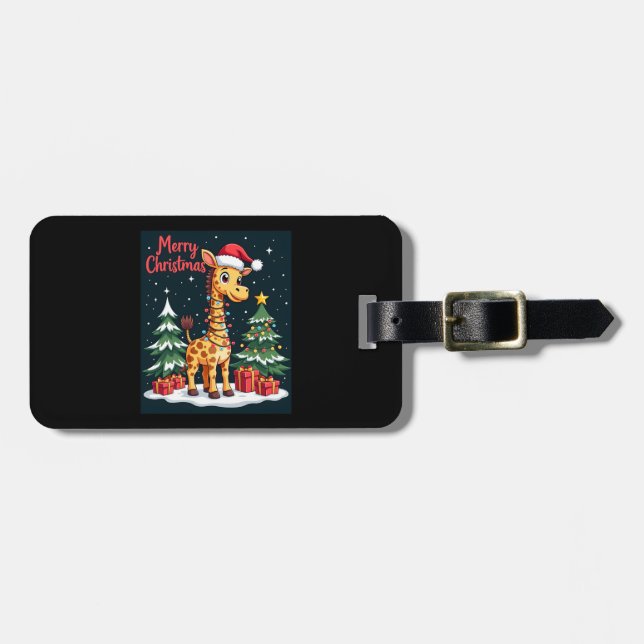 Giraff God Jul Träd Belysning Tomte Giraffar Bagagebricka (Horisontell Framsida)