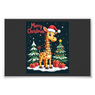 Giraff God Jul Träd Belysning Tomte Giraffar Fototryck