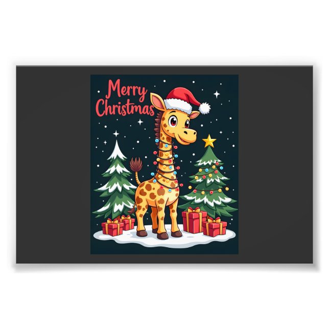 Giraff God Jul Träd Belysning Tomte Giraffar Fototryck (Framsidan)