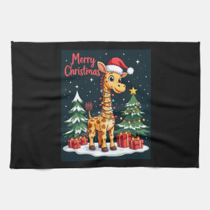 Giraff God Jul Träd Belysning Tomte Giraffar Kökshandduk