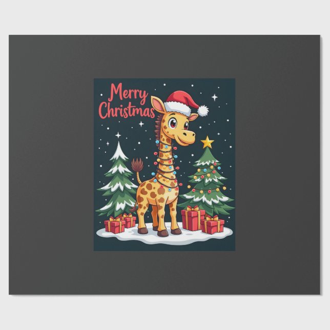 Giraff God Jul Träd Belysning Tomte Giraffar Presentpapper (Platt)