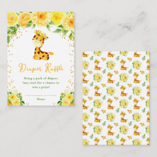 Giraff Gul Blommig Baby Shower Blöja Lotteri Tilläggskort