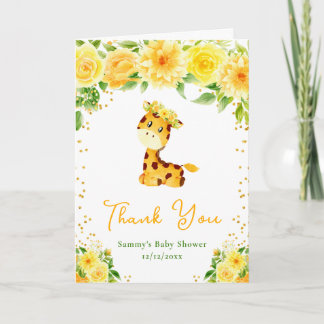 Giraff Gul Blommig Baby Shower Tackkort