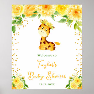 Giraff Gul Blommig Baby Shower Välkomstskylt Poster