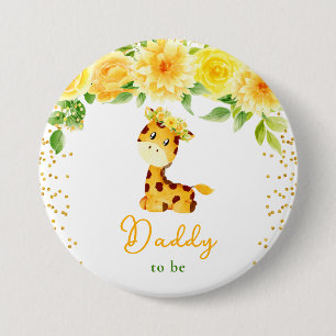 Giraff Gul Blommig Pappa På Väg Knapp
