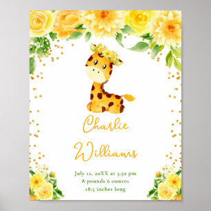 Giraff Gula Blommiga Födelse Statistik Poster