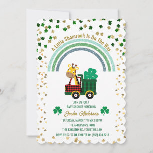 Giraff Guld Leprechaun Klöver Regnbåge Babykalas Inbjudningar