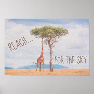 Giraff Hög Träd Savannah Nå Himmelen Motivation Poster