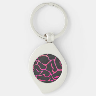 Giraff Hot Pink och Svart Tryck Swirl Silverfärgad Nyckelring